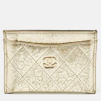 Pre Owned Chanel Gold Quilted Leather CC Card Holder