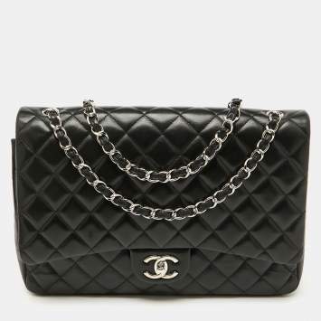 Pre Owned Chanel Black Quilted Leather Maxi Classic Double Flap Bag