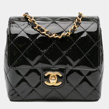 Pre Owned Chanel Black Mini Square Classic Patent Single Flap Bag