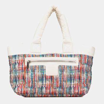 Pre Owned Chanel White Nylon Tweed Printed Coco Cocoon Tote Bag