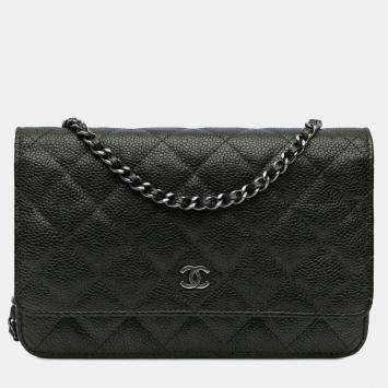 Chanel Black CC Quilted Caviar Wallet on Chain
