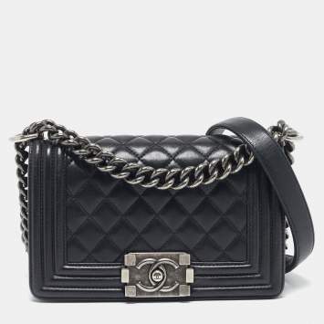 Pre Owned Chanel Black Quilted Leather Small Boy Flap Bag