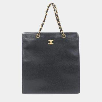 Pre Owned Chanel Black Caviar Leather Handbag