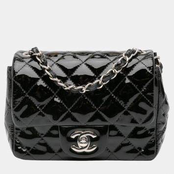 Pre Owned Chanel Black Patent Leather Mini Square Classic Single Flap Shoulder Bag