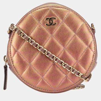 Pre Owned Chanel Purple Iridescent Lambskin Round Clutch with Chain Bag
