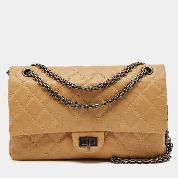Pre Owned Chanel Beige Quilted Caviar Leather Classic 226 Reissue 2.55 Flap Bag