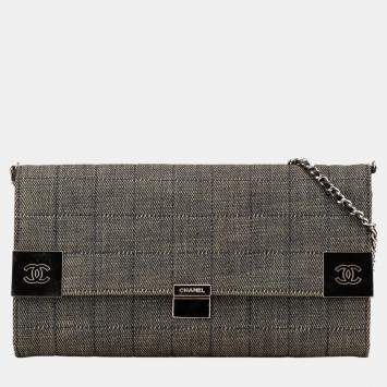 Pre Owned Chanel Grey Denim CC Choco Bar Chain Flap Shoulder Bag