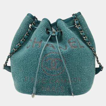 Pre Owned Chanel Green Fabric Deauville Bucket Bag