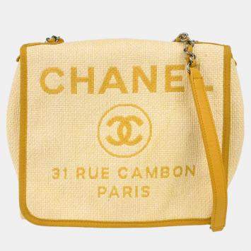 Pre Owned Chanel Yellow Straw Deauville Shoulder Bag