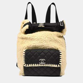 Chanel White Black Wool Nylon Backpack 