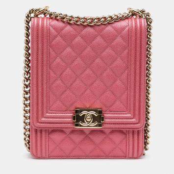 Pre Owned Chanel Pink North South Boy Flap Bag