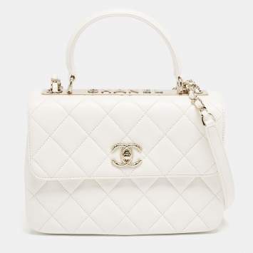Chanel White Quilted Leather Small Trendy CC Top Handle Bag