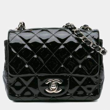 Pre Owned Chanel Black Patent Leather Mini Square Classic Single Flap Bag
