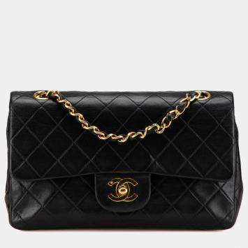 Pre Owned Chanel Black Small Classic Lambskin Double Flap Bag