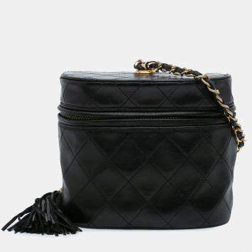 Pre Owned Chanel Black Quilted Lambskin Tassel Vanity Case
