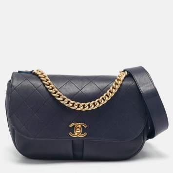Pre Owned Chanel Navy Blue Quilted Leather Paris-Rome Bag