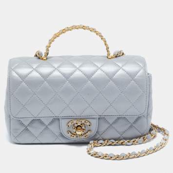 Chanel Grey Quilted Leather Flap Bag Top Handle Bag