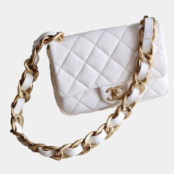 Pre Owned Chanel White Lambskin Candy Chain Flap Bag
