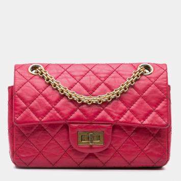 Pre Owned Chanel Dark Pink Calfskin Mini Reissue 2.55 Flap Bag