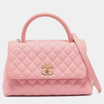 Pre Owned Chanel Pink Quilted Caviar Leather Medium Coco Top Handle Bag