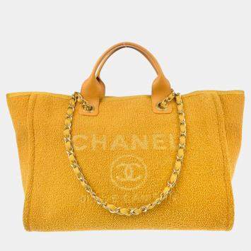 Pre Owned Chanel Yellow Fabric Medium Deauville Tote Bag