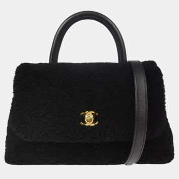 Pre Owned Chanel Shearling Small Coco Top Handle Bag 
