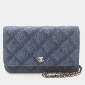 Chanel Navy Denim Wallet On Chain Bag