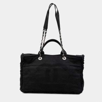 Pre Owned Chanel Black Canvas Deauville Medium CC Double Face Tote Bag