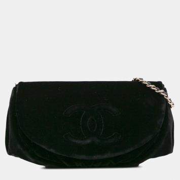 Chanel Black Velvet CC Half Moon Wallet on Chain