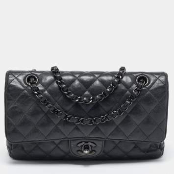 Pre Owned Chanel Black Quilted Leather Small Classic Double Flap Bag