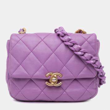 Pre Owned Chanel Purple Lambskin Quilted Mini Candy Chain Flap Bag