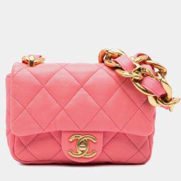 Pre Owned Chanel Pink Lambskin Quilted Funky Town Mini Flap Bag