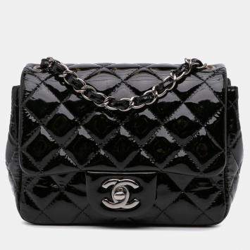 Pre Owned Chanel Black Patent Leather Mini Square Classic Single Flap Bag