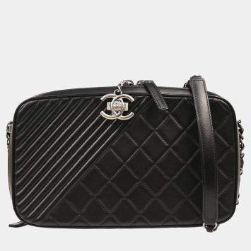 Pre Owned Chanel Black Lambskin Camera Shoulder Bag
