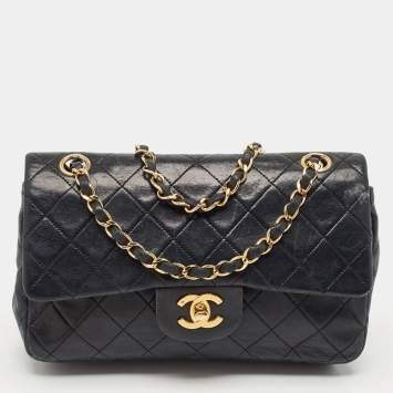 Pre Owned Chanel Black Quilted Leather Small Classic Double Flap Bag