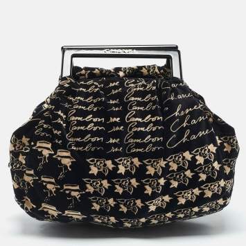 Pre Owned Chanel Black/Beige Velvet Printed Velour Frame Bag