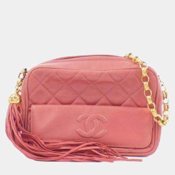 Pre Owned Chanel Pink Lambskin Leather Shoulder Bag