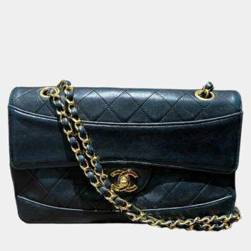 Pre Owned Chanel Black Lambskin Vintage Paris Flap Bag