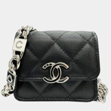 Pre Owned Chanel Black Caviar Chain Shoulder Bag