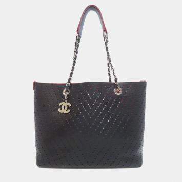 Pre Owned Chanel Black Leather Punching Tote Bag