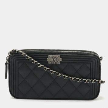 Pre Owned Chanel Black Caviar Leather Boy Clutch Bag 