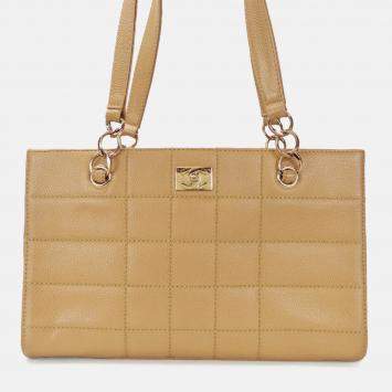 Pre Owned Chanel Beige Caviar Chocolate Bar Coco Mark  Shoulder Bag