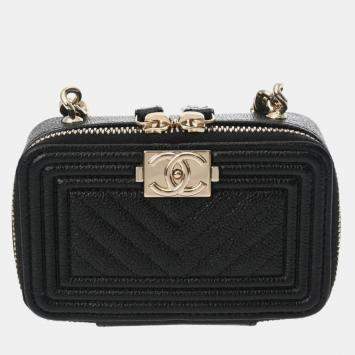 Pre Owned Chanel Black Caviar Leather Boy Mini Shoulder Bag