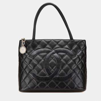 Pre Owned Chanel Black Caviar Medallion Tote Bag