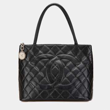 Pre Owned Chanel Black Caviar Medallion Tote Bag