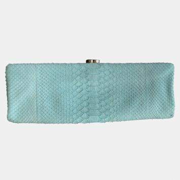 Pre Owned Chanel Mint Green Python Leather Clutch 