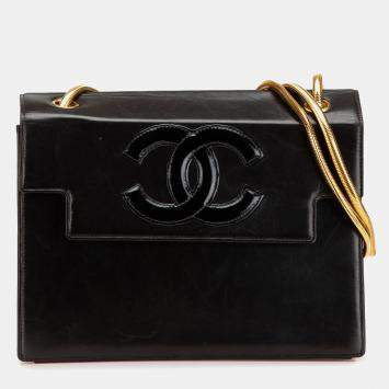 Pre Owned Chanel Black CC Patent Snake Chain Flap Bag