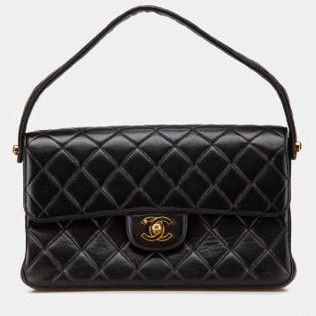 Pre Owned Chanel Black Quilted Lambskin Double Sided Flap Bag