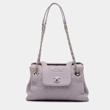Pre Owned Chanel Grey Quilted Lambskin x3 Accordion  Bag