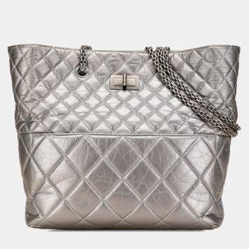 Pre Owned Chanel Silver Reissue 2.55 Quilted Aged Calfskin Tote Bag